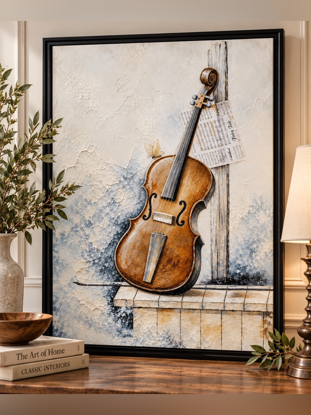 NEW HAND-PAINTED VIOLIN WALL ART – Textured Framed Music Decor 24x18